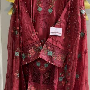 LUXURY  EMBROIDERED LAWN WITH EMBROIDERED CHIFFON DUPATTA AND EMBROIDERED TROUSER 3PC COLLECTION