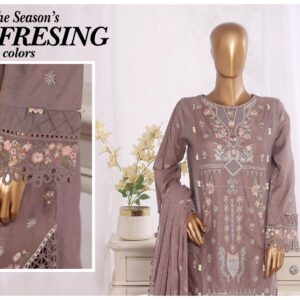 LUXURY PLAIN EMBROIDERED COTTON WITH EMBROIDERED CHIFFON DUPATTA AND EMBROIDERED TROUSER 3PC COLLECTION