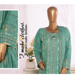 LUXURY PLAIN EMBROIDERED COTTON WITH EMBROIDERED CHIFFON DUPATTA AND EMBROIDERED TROUSER 3PC COLLECTION
