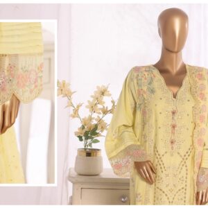 LUXURY PLAIN EMBROIDERED COTTON WITH EMBROIDERED CHIFFON DUPATTA AND EMBROIDERED TROUSER 3PC COLLECTION