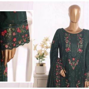 LUXURY PLAIN EMBROIDERED COTTON WITH EMBROIDERED CHIFFON DUPATTA AND EMBROIDERED TROUSER 3PC COLLECTION