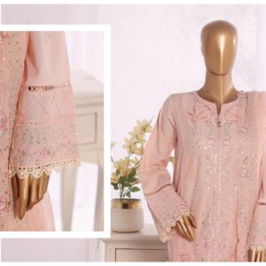 LUXURY PLAIN EMBROIDERED COTTON WITH EMBROIDERED CHIFFON DUPATTA AND EMBROIDERED TROUSER 3PC COLLECTION