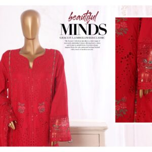 LUXURY PLAIN EMBROIDERED COTTON WITH EMBROIDERED CHIFFON DUPATTA AND EMBROIDERED TROUSER 3PC COLLECTION