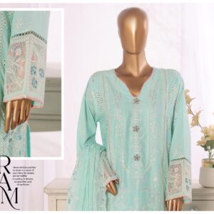 LUXURY PLAIN EMBROIDERED COTTON WITH EMBROIDERED CHIFFON DUPATTA AND EMBROIDERED TROUSER 3PC COLLECTION