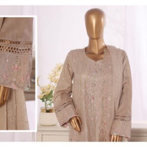 LUXURY PLAIN EMBROIDERED COTTON WITH EMBROIDERED CHIFFON DUPATTA AND EMBROIDERED TROUSER 3PC COLLECTION