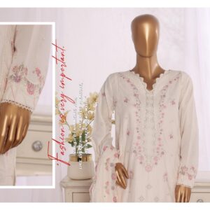 LUXURY PLAIN EMBROIDERED COTTON WITH EMBROIDERED CHIFFON DUPATTA AND EMBROIDERED TROUSER 3PC COLLECTION