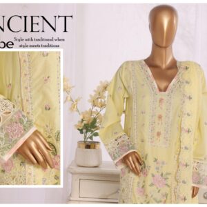 LUXURY PLAIN EMBROIDERED COTTON WITH EMBROIDERED CHIFFON DUPATTA AND EMBROIDERED TROUSER 3PC COLLECTION