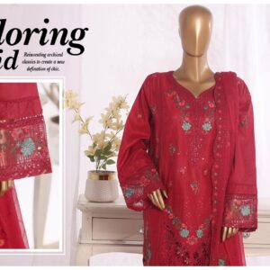LUXURY PLAIN EMBROIDERED COTTON WITH EMBROIDERED CHIFFON DUPATTA AND EMBROIDERED TROUSER 3PC COLLECTION