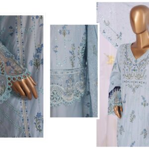 LUXURY PLAIN EMBROIDERED COTTON WITH EMBROIDERED CHIFFON DUPATTA AND EMBROIDERED TROUSER 3PC COLLECTION